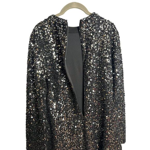 NEW Simkhai Safia Sequin Mini Dress Size 8 Black Long Sleeve Mock Neck Cocktail - Picture 9 of 12